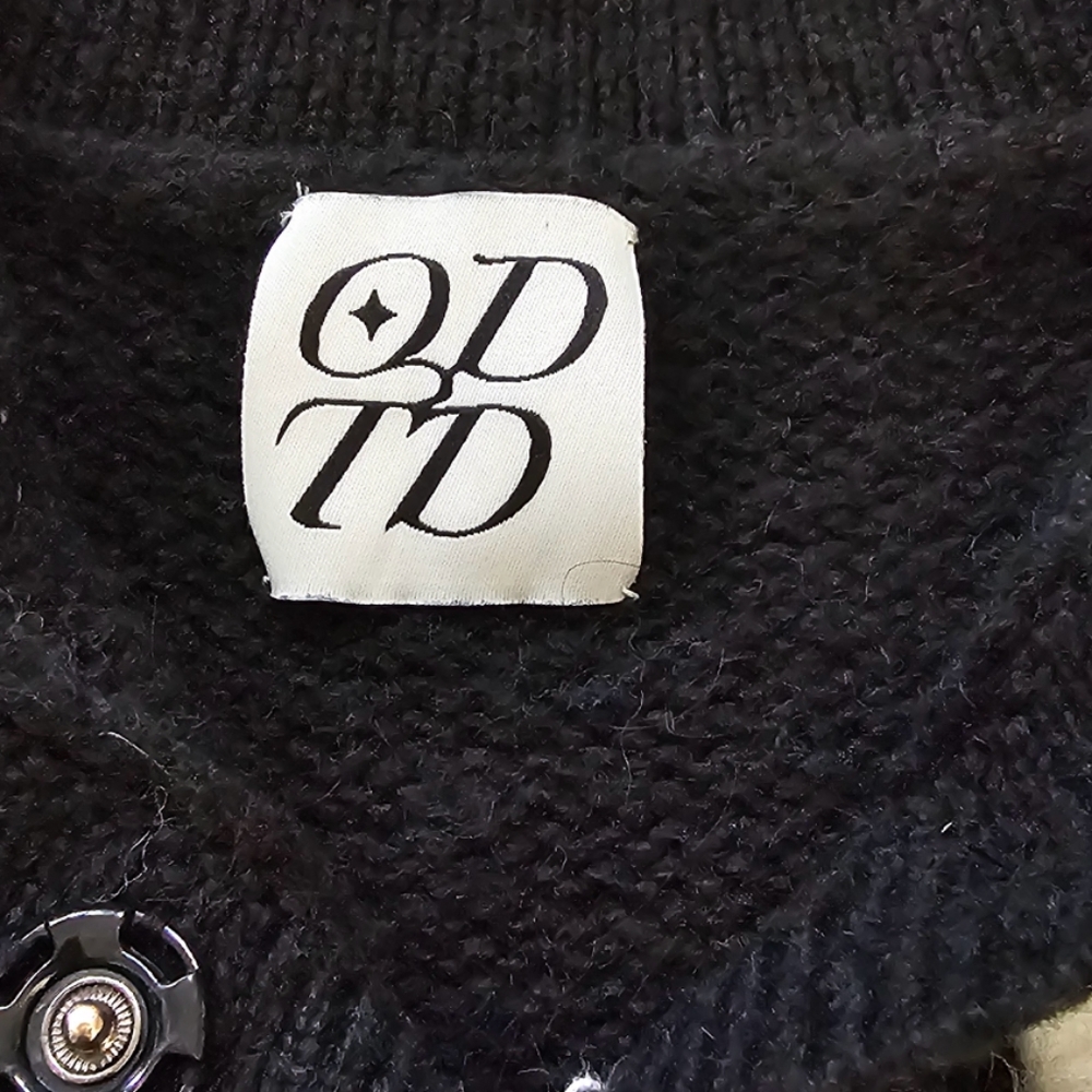 ODTD New York classy retro style Black white round collar knit sweater cropped S - Picture 4 of 6